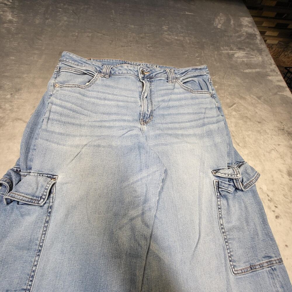 American Eagle Jeans Womens 18 Blue Super High-Rise Baggy Wide Leg Cargo - Picture 2 of 11